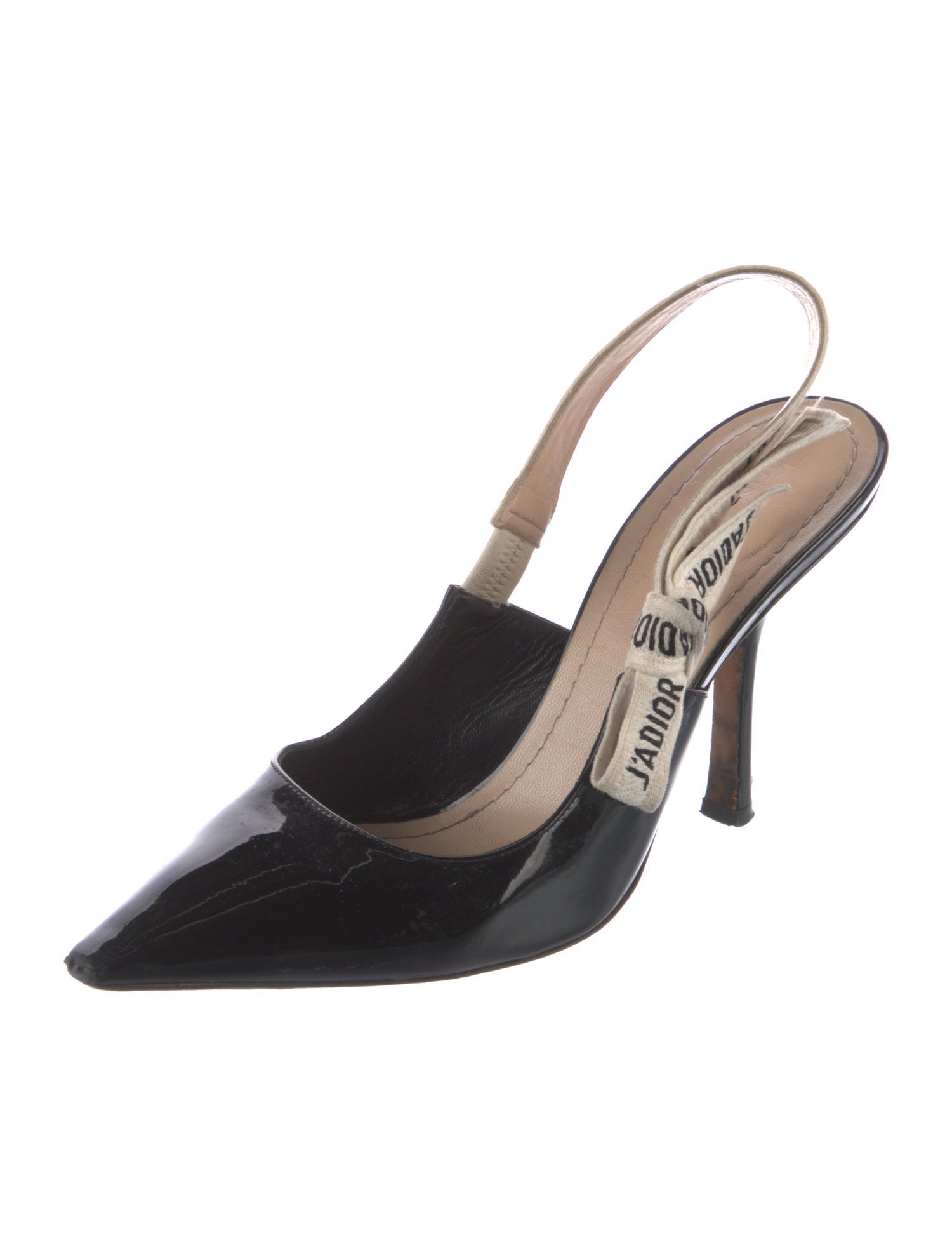 Christian Dior Patent Leather Bow Accents Slingback Pumps